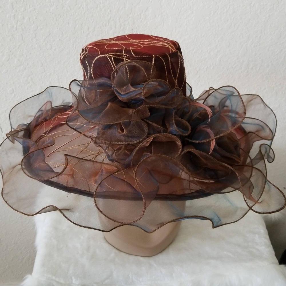 Rust and tan dress church hat for women